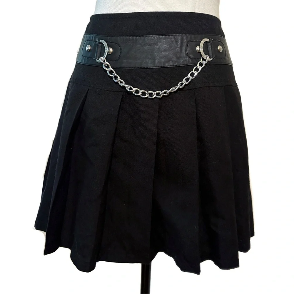 Royal Bones by Tripp Mini Skirt | Black Pleated with Chain | Size Large
